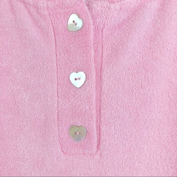 Donni x Stoney Clover Lane Heart Button Sunset Pink Terry Cloth Pullover Sz S - Picture 6 of 9